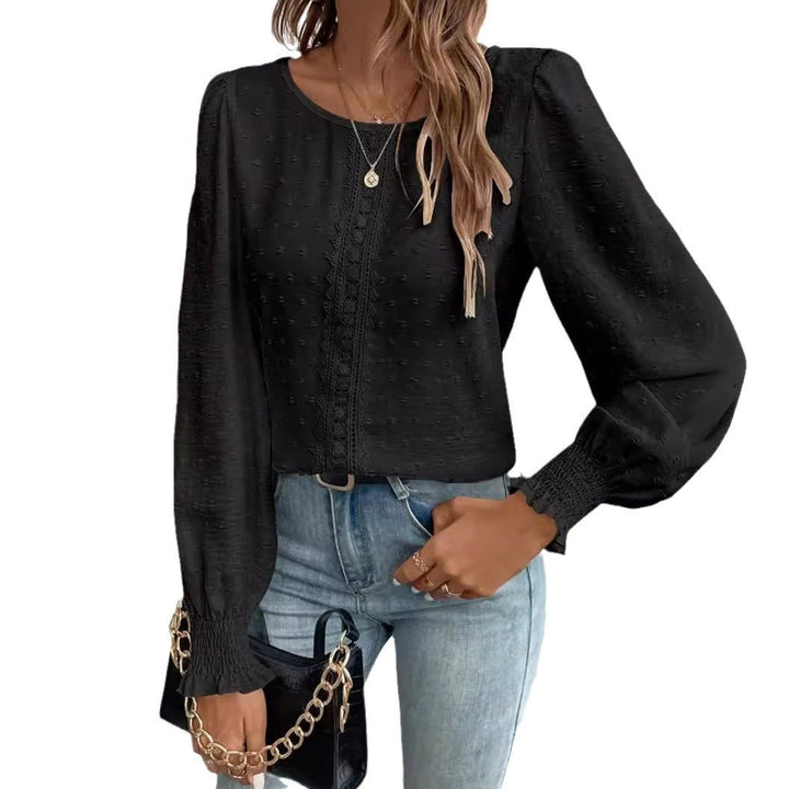 Damen luftige Bluse mit feinem Stickmuster Drune