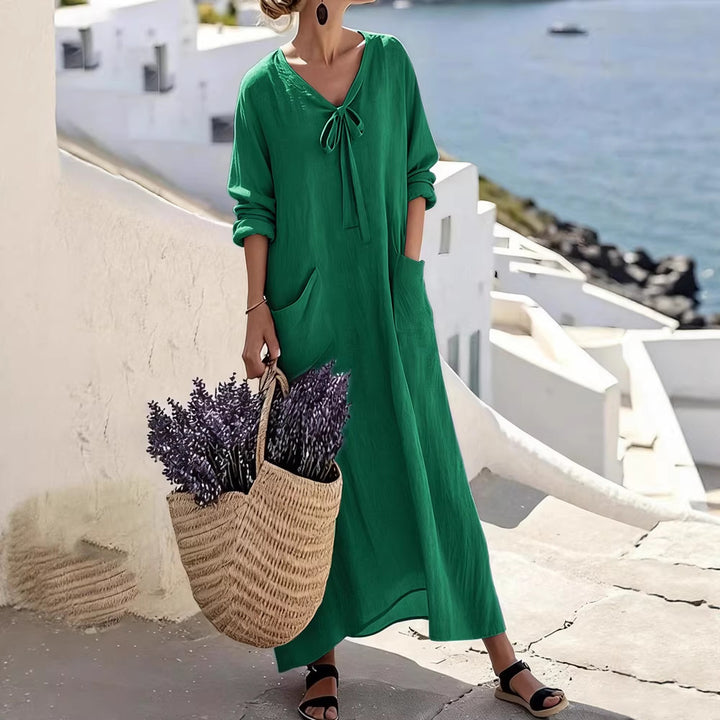 Damen Maxikleid mit seitlichen Taschen und Schleifendetails Drune