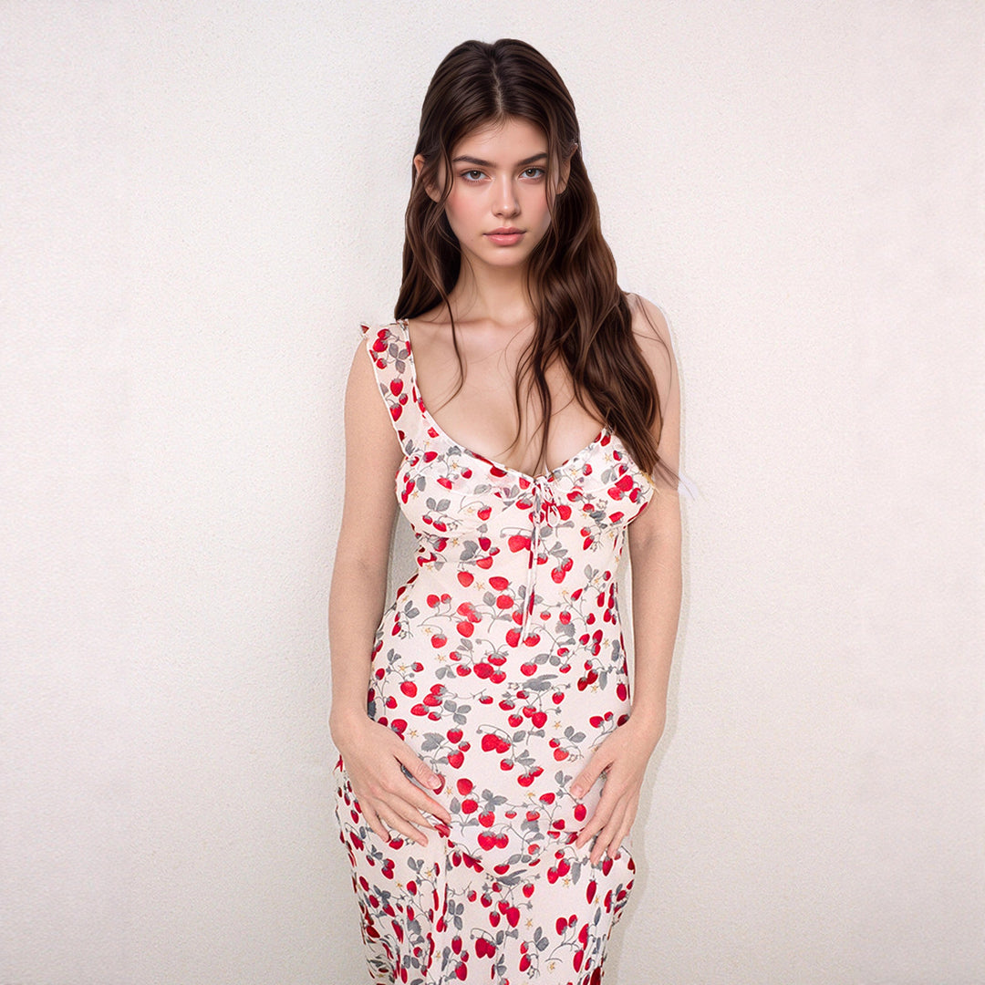 Damen Strandkleid mit verstellbarem Halterneck und floralem Muster Drune