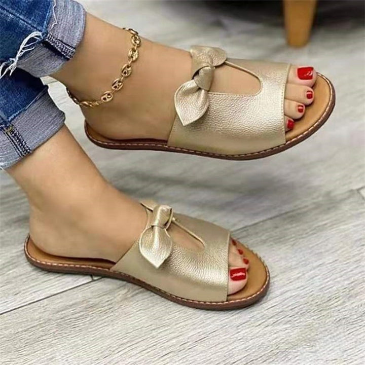 Damen  elegante flache Pantoletten mit Schleifenriemen und gepolsterter Decksohle Drune