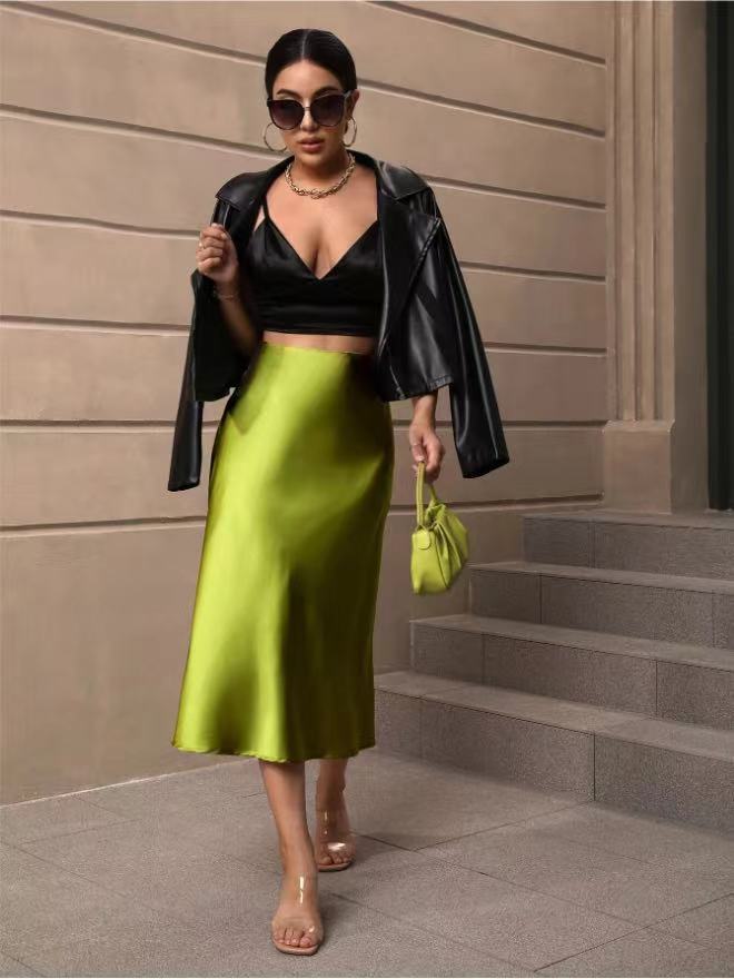 Damen Satin Rock mit schwingendem Saum und elegantem Schnitt Drune