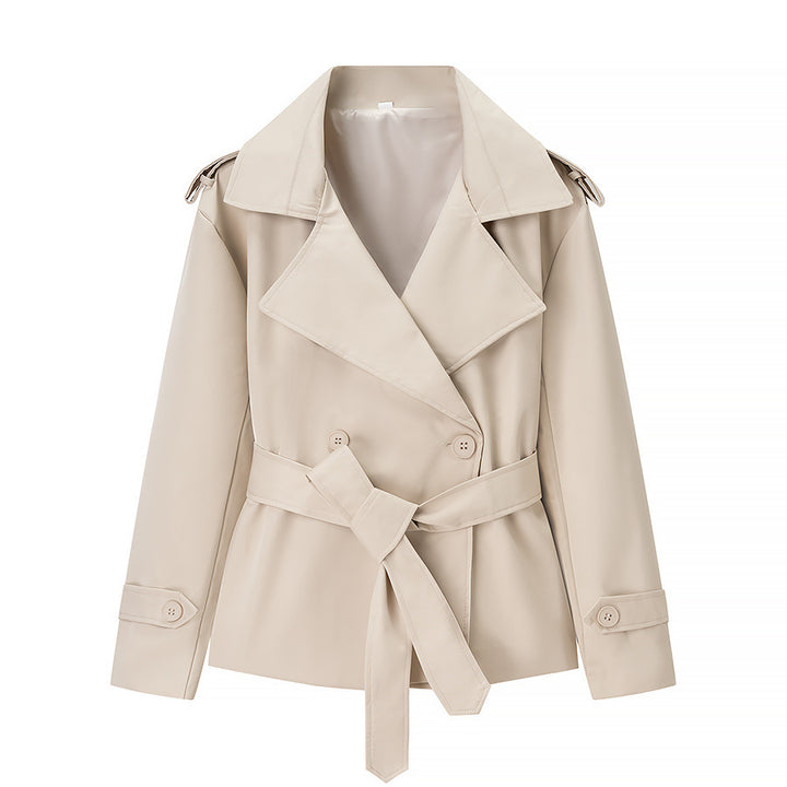 Damen nan verkürzte zweireihige Trenchjacke mit Bindegürtel Schulterklappen und Manschettenriegel Drune