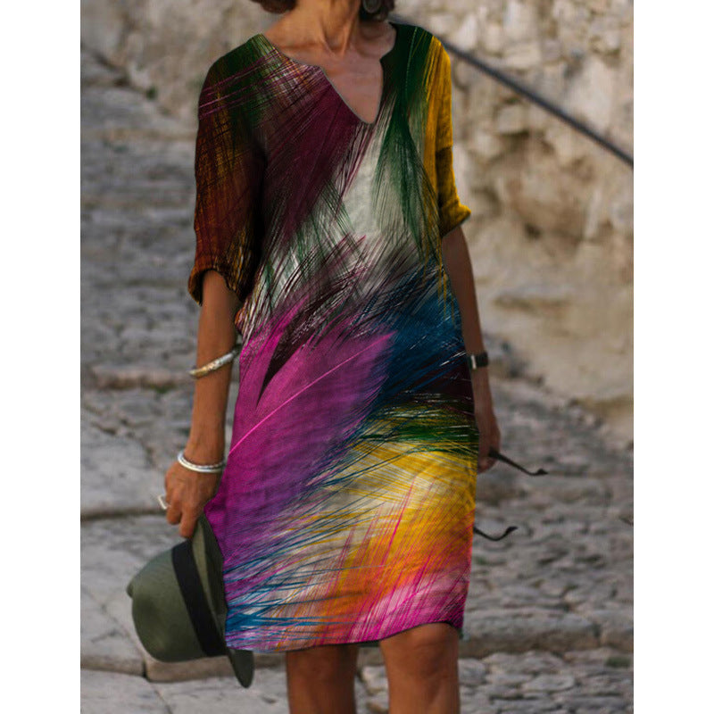 Damen Sommerliches Leinenkleid mit modernem Muster Drune