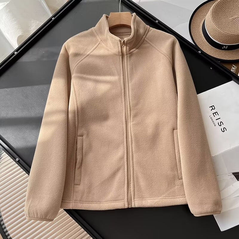 Damen kuschelige Fleecejacke mit hohem Kragen Drune