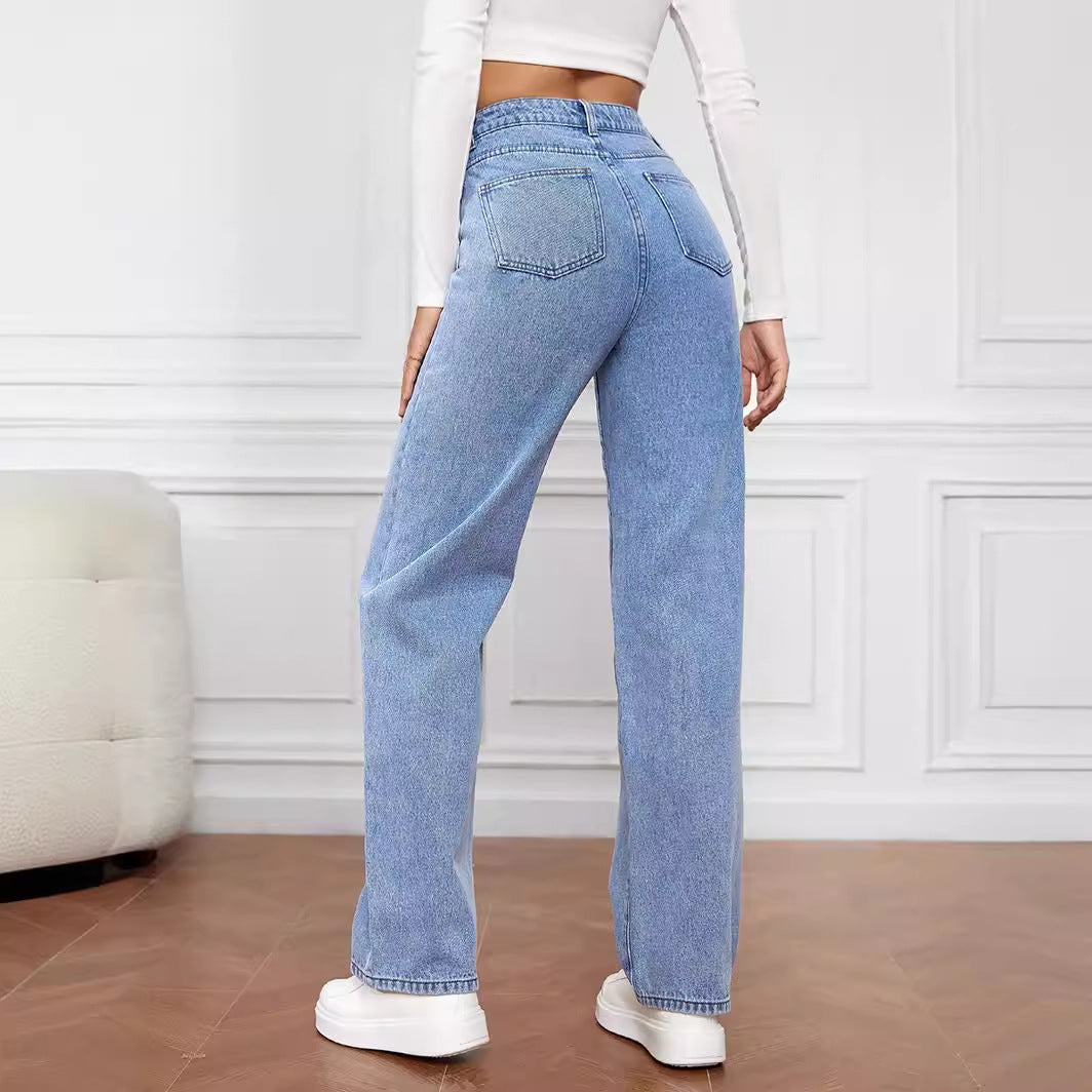 Damen Hoch geschnittene weite Jeans im Vintage-Stil Drune