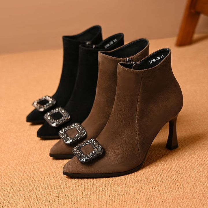 Damen Elegante spitze Stiefeletten mit Glitzer-Akzenten Drune