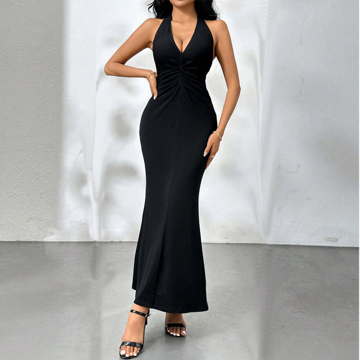 Damen elegantes Wickelkleid mit tiefem V-Ausschnitt und Rüschensaum Drune
