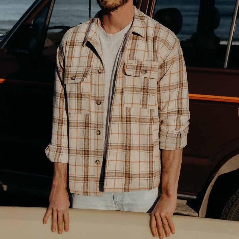 Herren Overshirt aus gDruneürstetem Flanell mit Karomuster und Pattentaschen Drune