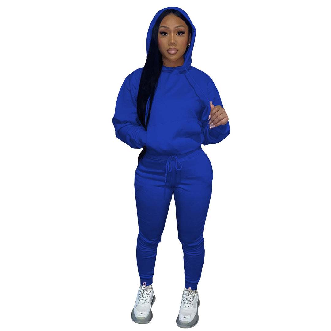 Damen nan Kapuzen-Lounge-Set mit Kängurutasche taillierter Jogginghose und Bündchen Drune