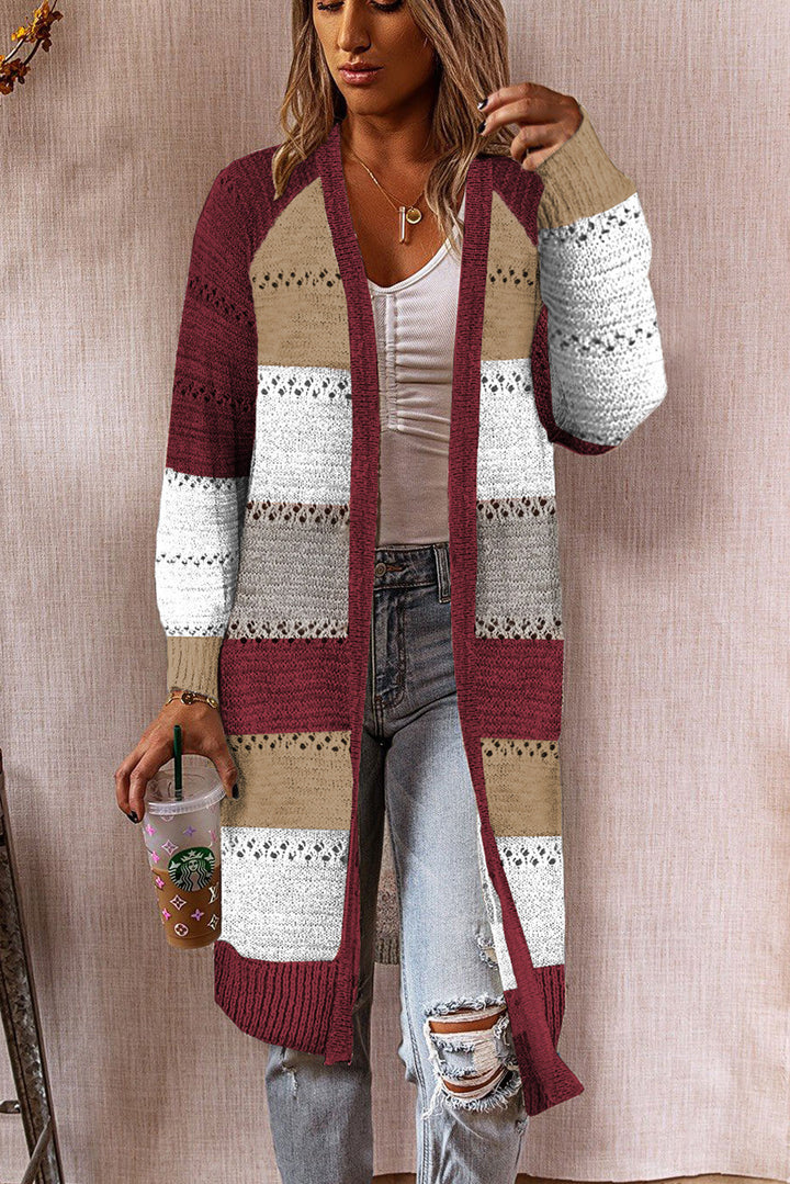 Damen Strickjacke mit modischem Farbblockdesign und luftigen Häkelstrickdetails Drune