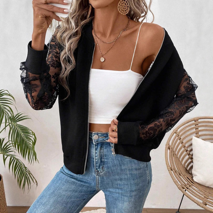 Damen Leichte Sweatjacke mit Spitzenärmel Drune