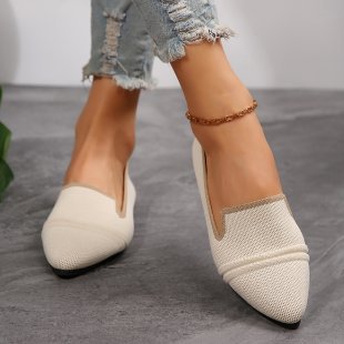 Damen  elegante flache Slipper-Loafer mit spitzer Zehenpartie Strickoptik und gepolsterter Innensohle Drune