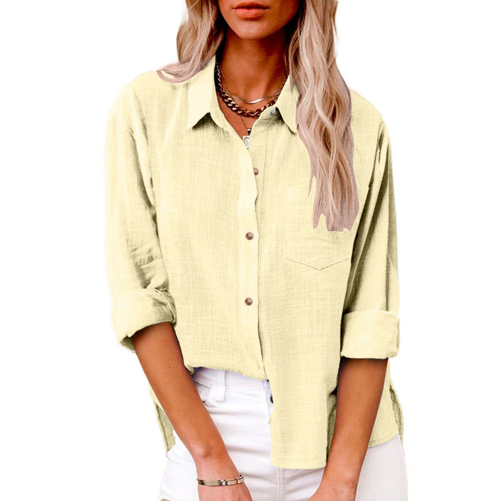 Damen nan oversized Leinen-Baumwollmix Hemdbluse mit Brusttasche und krempelbaren Ärmeln Drune