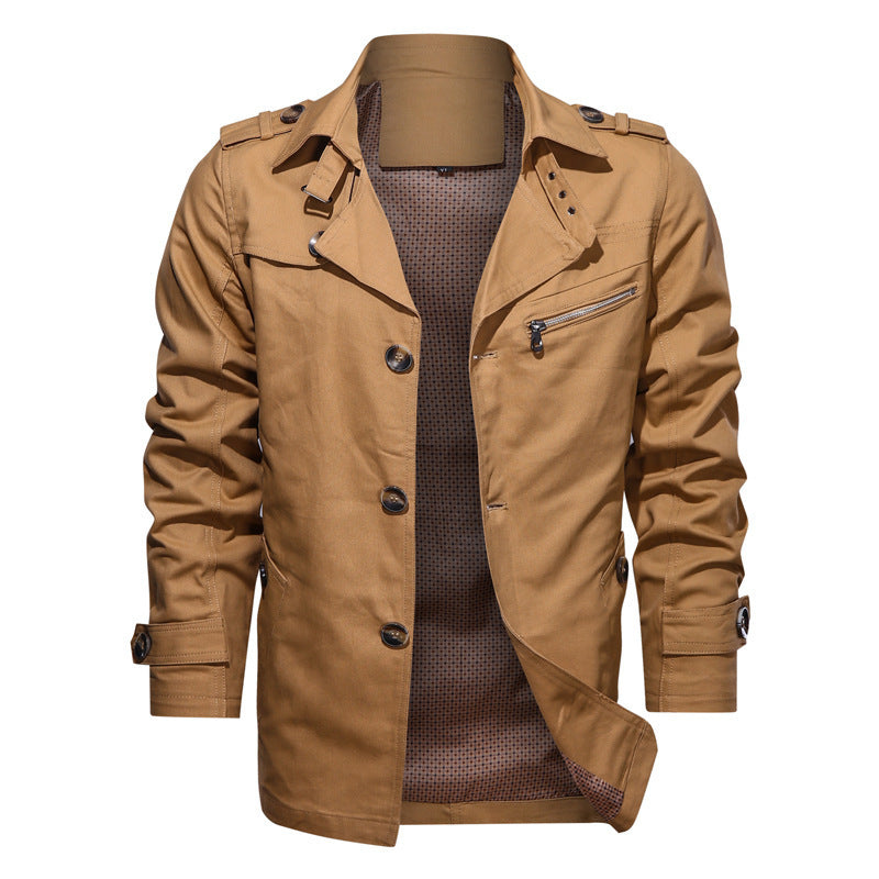 Herren Kurzer Trenchcoat im Utility-Fieldstil mit Stehkragen und Reißverschluss-Brusttasche Drune