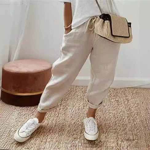 Damen Bequeme und lässige Chino-Hose mit elastischem Bund Drune
