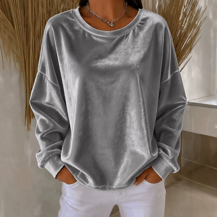 Damen Samt-Oversize-Sweatshirt mit Rundhalsausschnitt und eingesetzter Schulter Drune