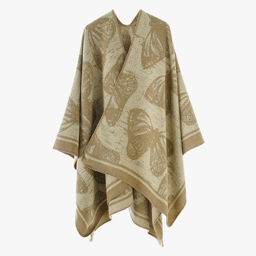 Damen Oversize-Stricküberwurf im Jacquard mit Schmetterlingsmotiv und kontrastierter Saumkante Drune