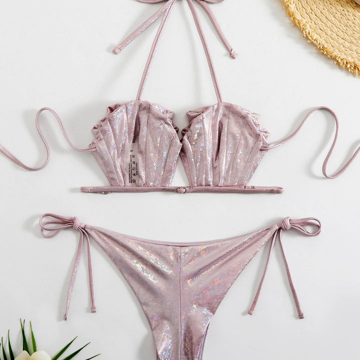 Damen Funkelndes Bikini-Set aus Mesh mit verstellbaren Bändern Drune
