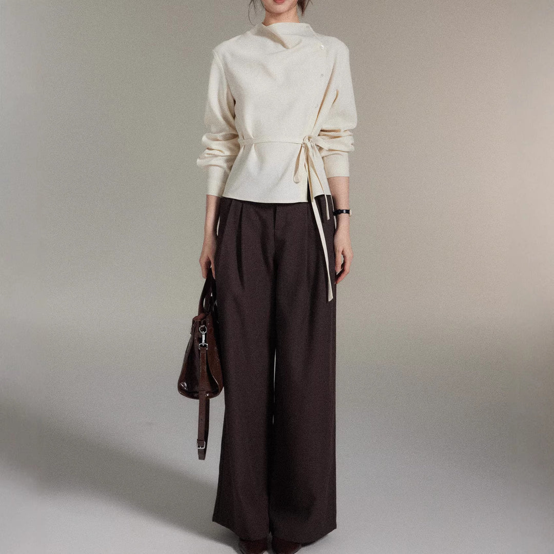 Damen Modische Bluse mit Wickel-Ausschnitt Drune