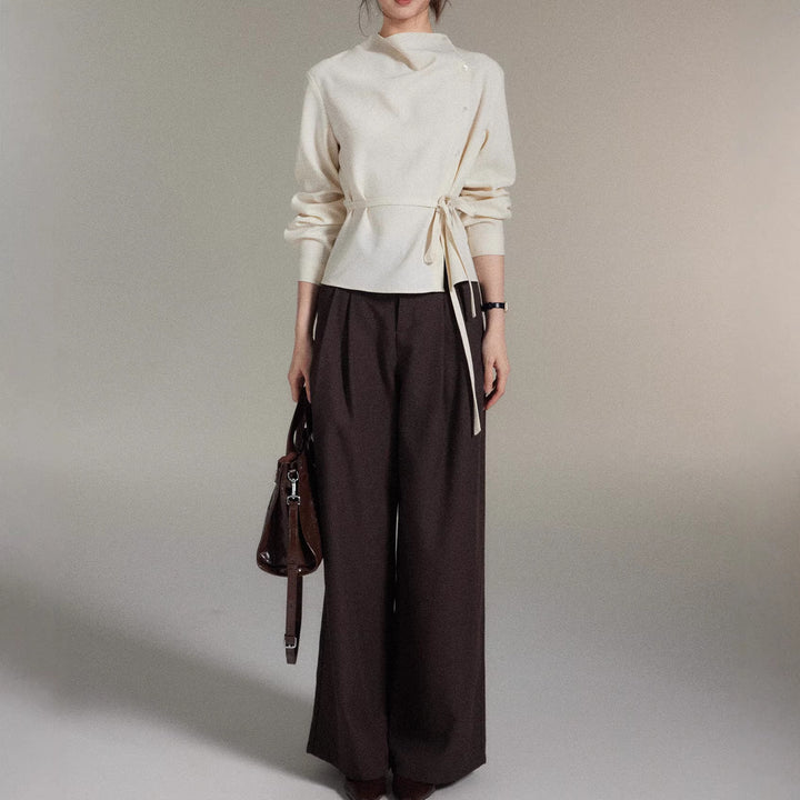 Damen Modische Bluse mit Wickel-Ausschnitt Drune