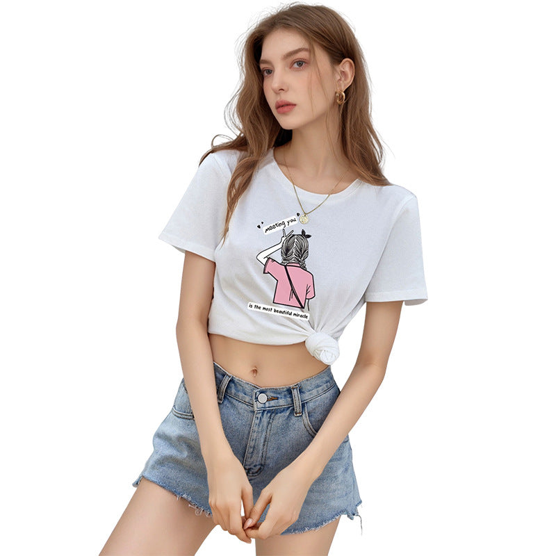 Damen lässiges Crop-Top mit kreativem Druck und Knoten-Detail Drune