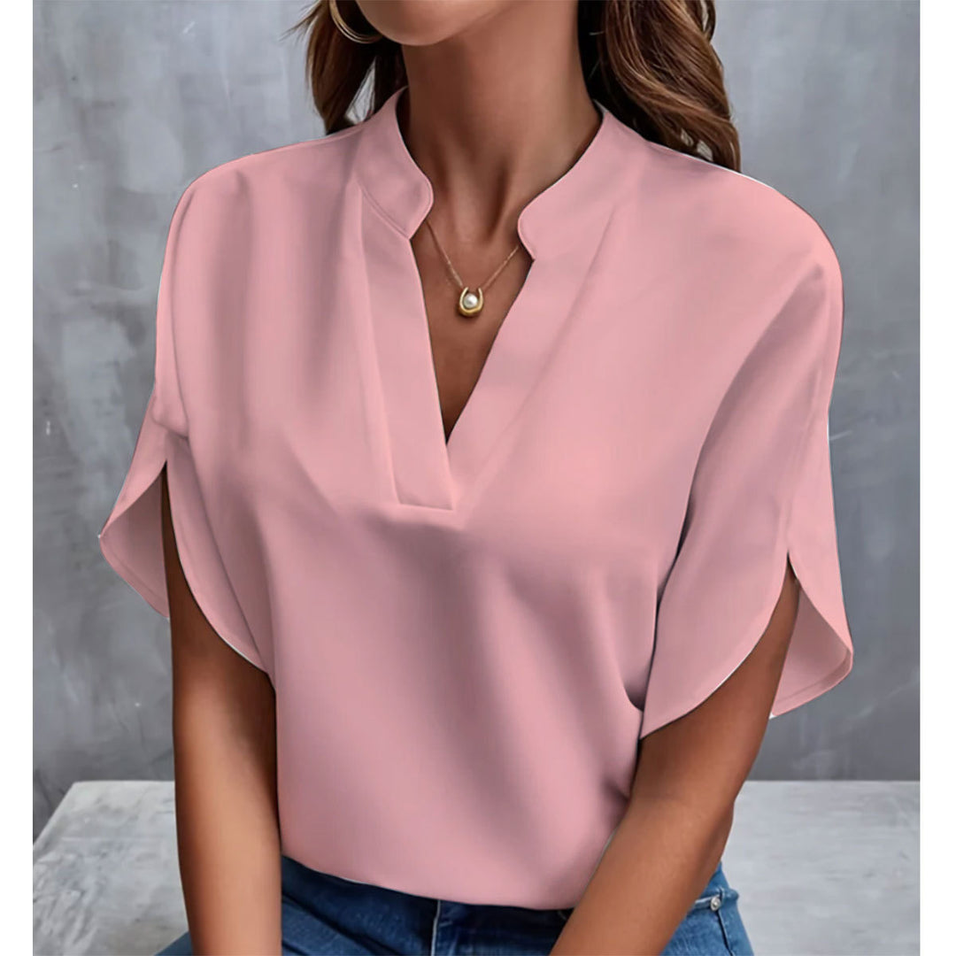 Damen modisches Blusenshirt mit elegantem V-Ausschnitt und luftigen Ärmeln Drune
