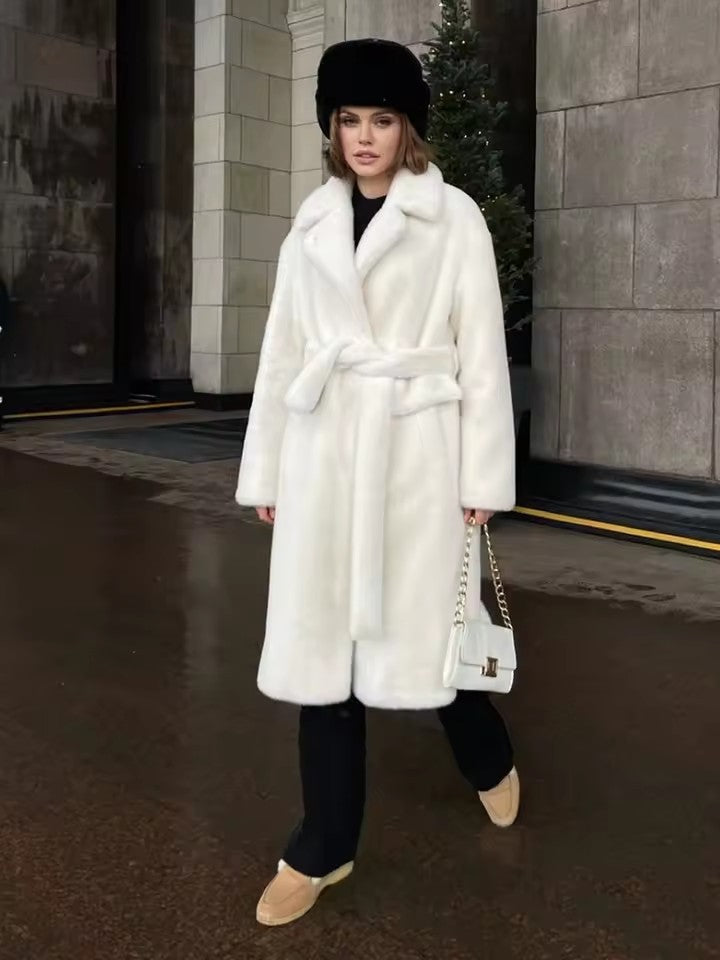 Damen Eleganter, gefütterter Wintermantel mit breitem Revers Drune