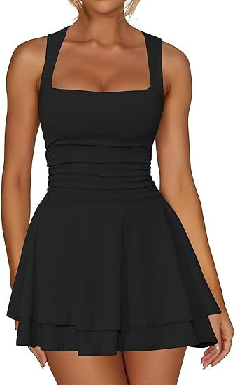 Damen sportliches Kleid mit Raffungen und weit schwingendem Rock Drune