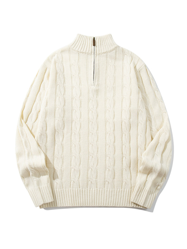 Unisex Zopfmuster-Halbzip-Pullover mit hohem Rippkragen und Oversize-Schnitt Drune