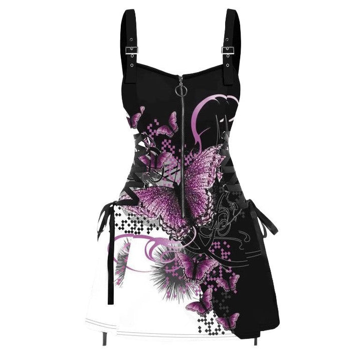 Damen Designer Kleid mit einzigartigem grafischen Muster und verstellbaren Trägern Drune