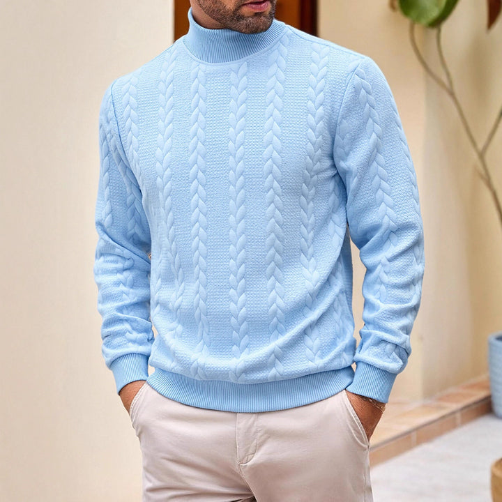 Herren grobgestrickter Zopfstrickpullover mit halbem Stehkragen und elastischen Rippbündchen Drune