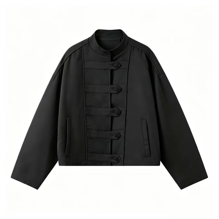 Damen Boxy-Jacke mit Stehkragen und Knebelverschlüssen Drune