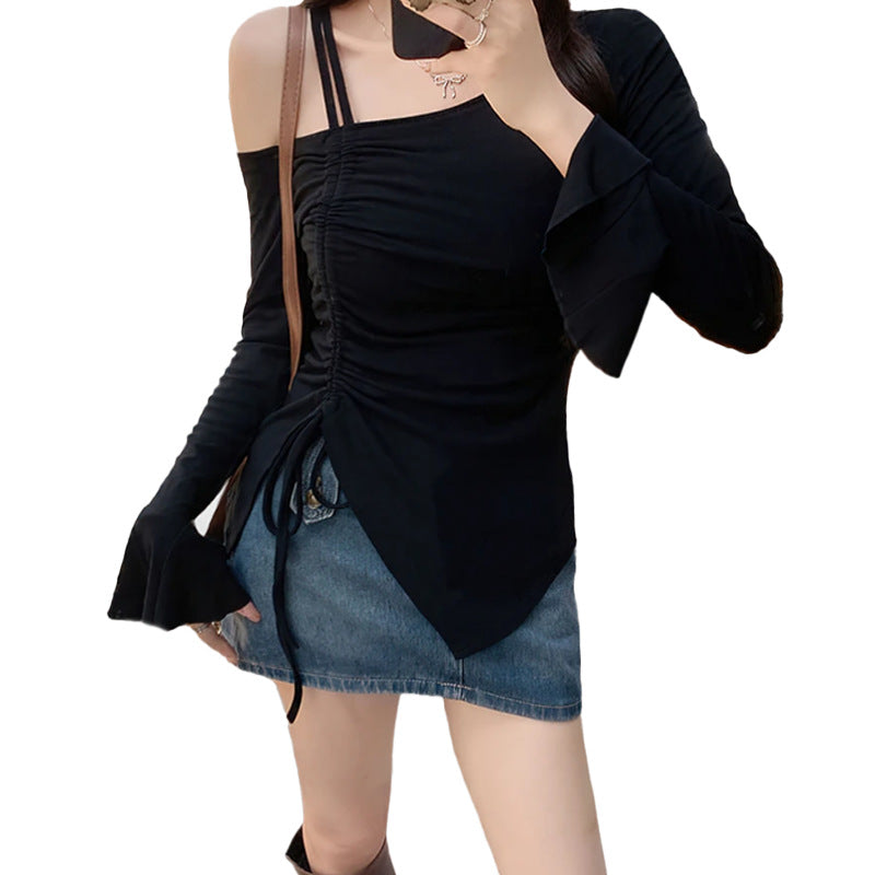 Damen Top mit schulterfreiem Design und raffinierten Rüschenärmeln Drune