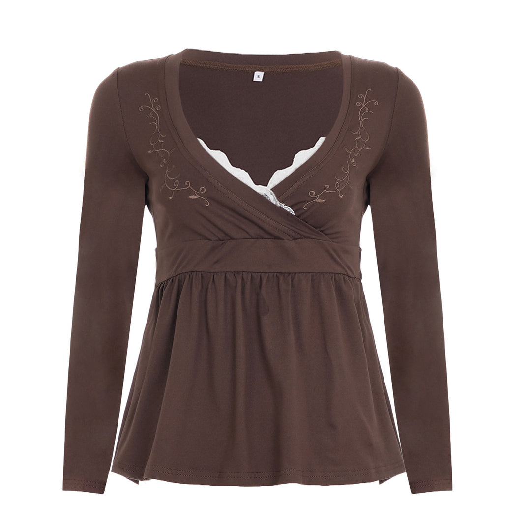 Damen Stillfreundliches Wickelshirt mit Spitzen‑Einsatz, Stickerei und Empire‑Taillierung Drune