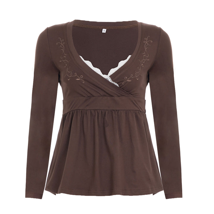 Damen Stillfreundliches Wickelshirt mit Spitzen‑Einsatz, Stickerei und Empire‑Taillierung Drune