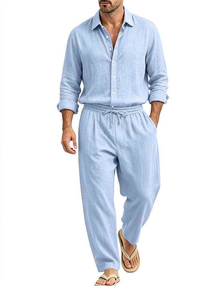 Herren Lässiges Leinen-Set Hemd und Relaxhose mit Tunnelzug Drune