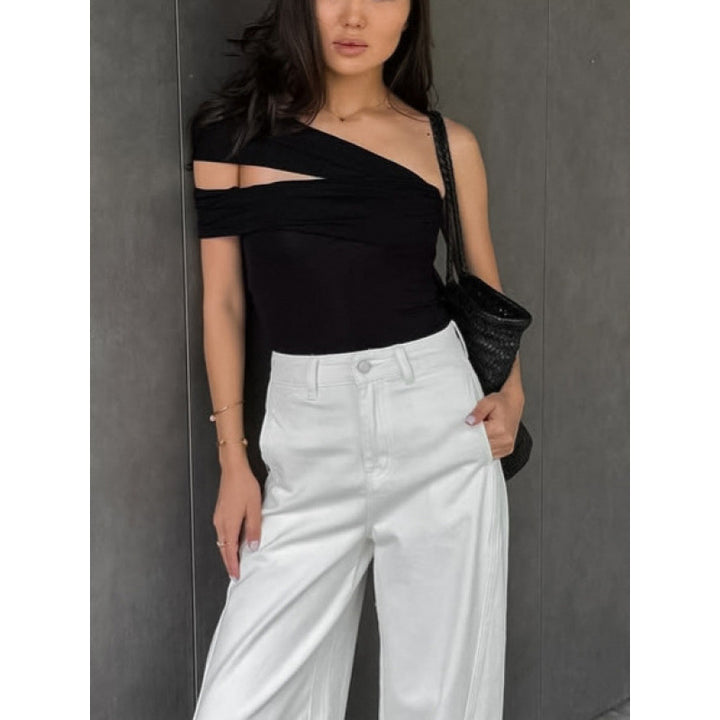 Damen asymmetrisches Oberteil mit eleganter Wickeldetail Drune