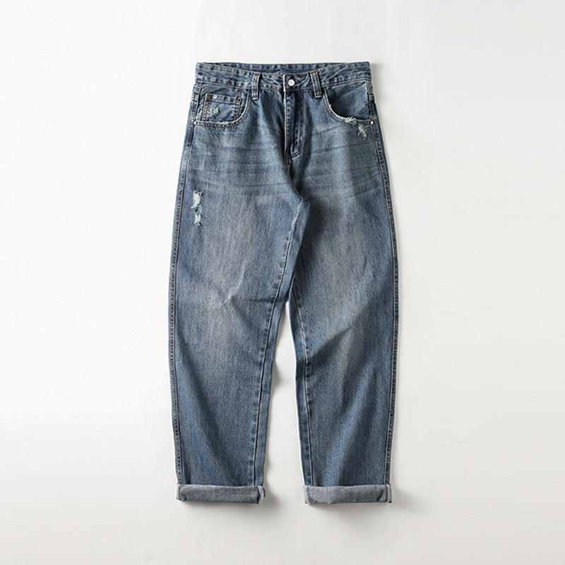 Herren Baggy Jeans im Vintage-Look mit distressed Effekten und hohem Bund Drune