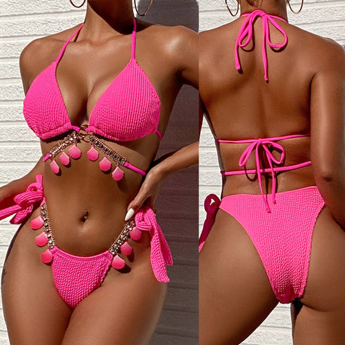 Damen Triangel-Bikini mit modischem Quastenschmuck Drune