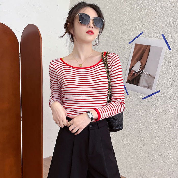 Damen Langarmshirt mit maritimem Streifenmuster und weitem Rundhalsausschnitt Drune