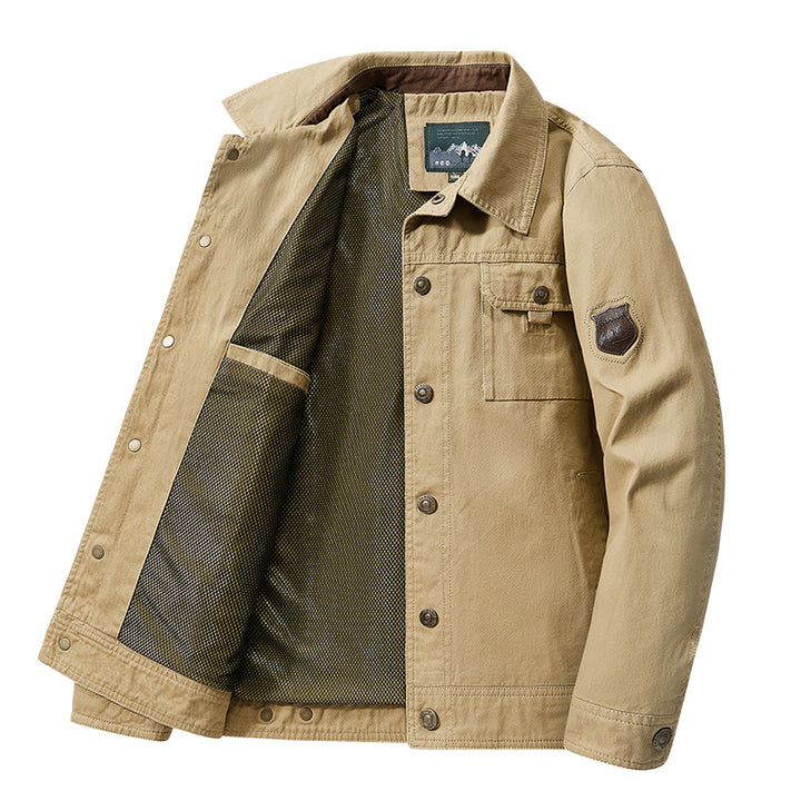 Herren nan robuste Canvas-Fieldjacke mit atmungsaktivem Meshfutter, Druckknopfleiste und aufgesetzter Brusttasche Drune