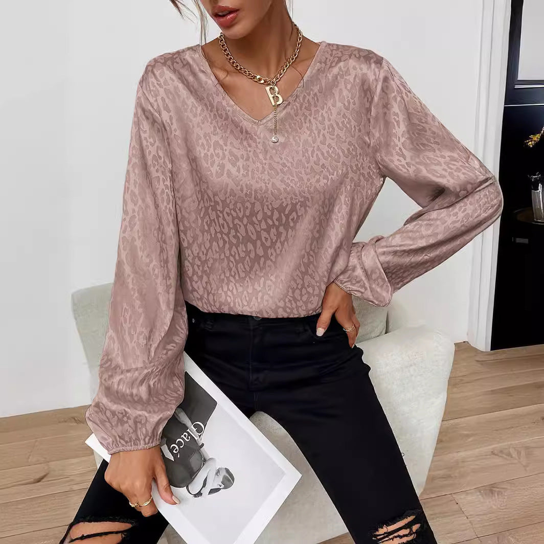 Damen elegante Bluse mit modernem V-Ausschnitt und ausgefallenem Muster Drune