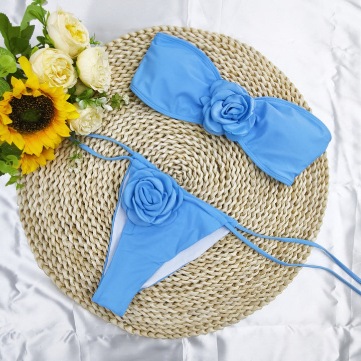 Damen Bandeau-Bikini mit floralem Akzent und verstellbaren Trägern Drune