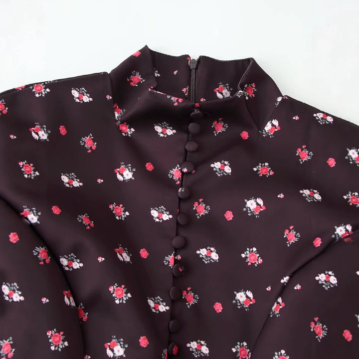 Damen Langärmliges Maxikleid mit Stehkragen, durchgehender Knopfleiste und floralem Alloverprint Drune