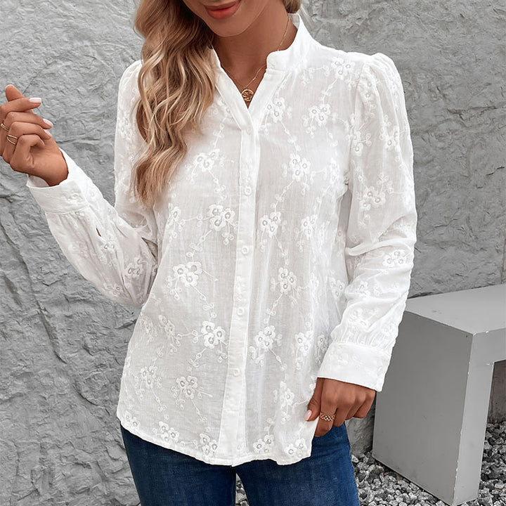 Damen Elegante Bluse mit floralen Stickereien Drune