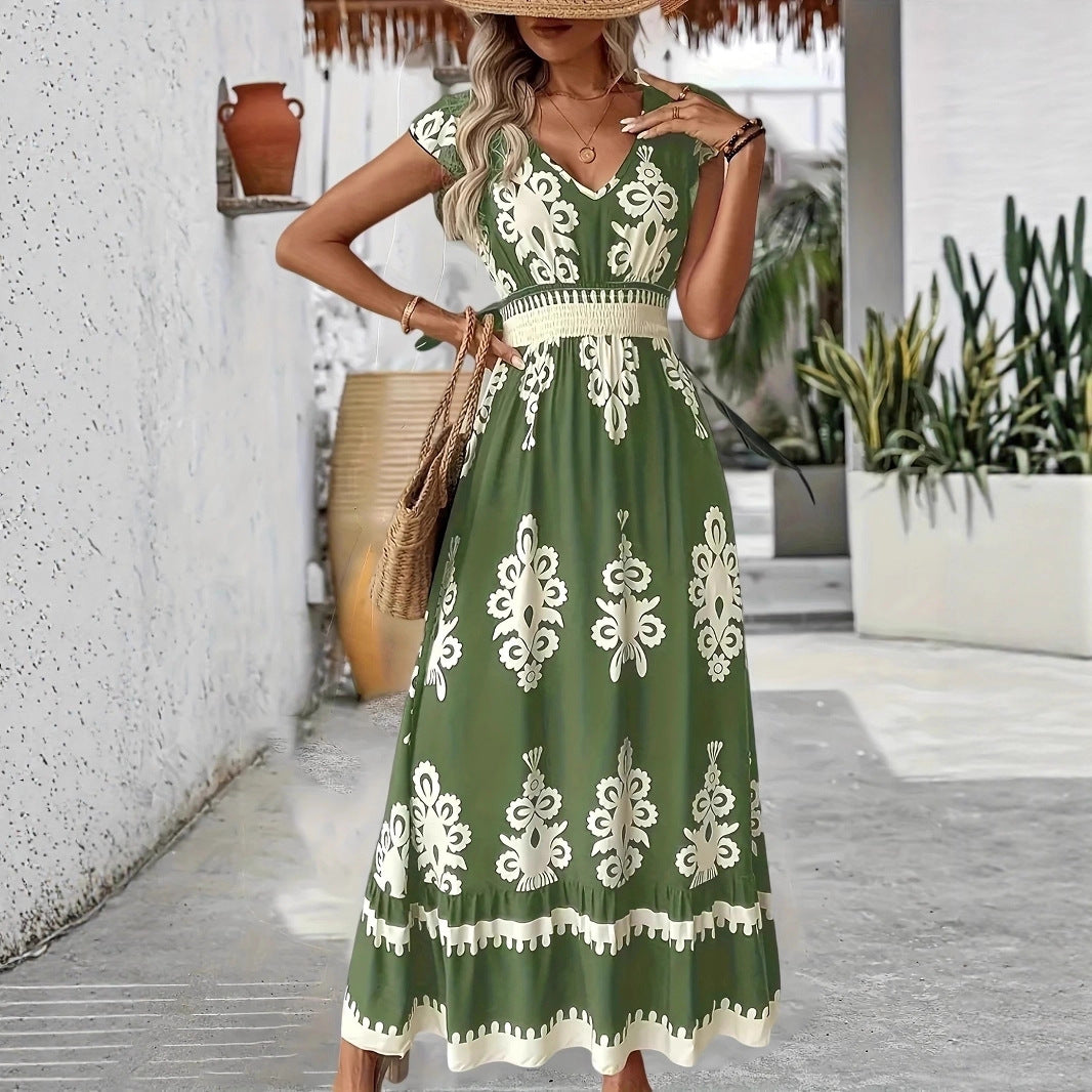 Damen Maxikleid mit einzigartigem grafischen Muster und elastischem Tailleneinsatz Drune