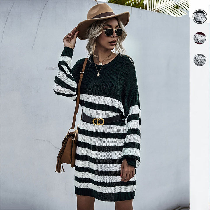 Damen Strickkleid im Oversize-Look mit Blockstreifen und geripptem Saum Drune