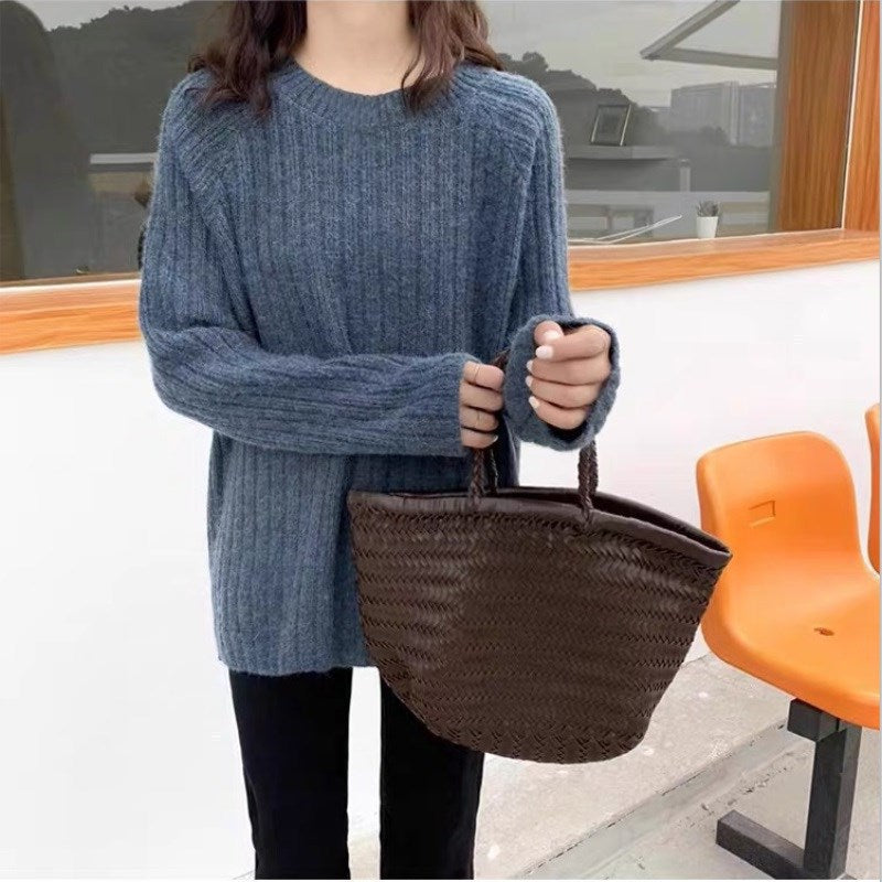 Damen gemütlicher Strickpullover mit weitem Schnitt und Rippenstruktur Drune