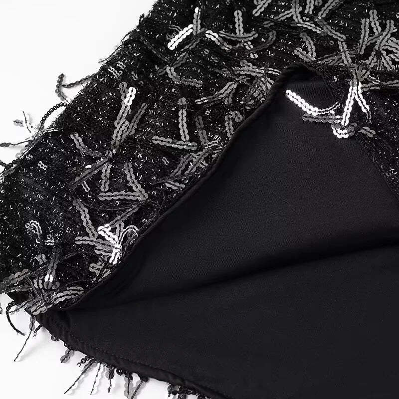 Damen nan glitzerndes Paillettenfransen Kleid mit V‑Ausschnitt, lockerem Boxy‑Schnitt und gefütterter Innenlage Drune
