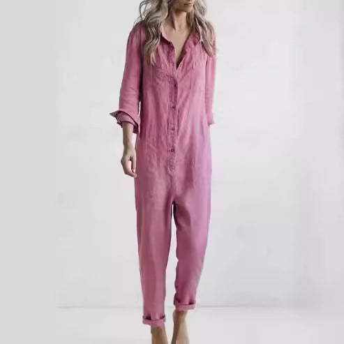 Drune | Damen Utility Jumpsuit mit Langen Ärmeln und Taschen